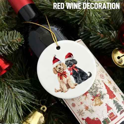 JINYO Goldendoodle Ornament, Golden Doodle Gifts, Golden Doodle Ornaments for Christmas Tree, Funny Santa Goldendoodle Xmas Decorative Hanging Ceramic Ornaments