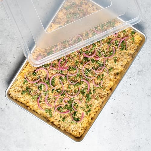 Extra Large High-Sided Baking Pan with Lid - 21x15 Inch Uncoated Aluminum Oven-Safe