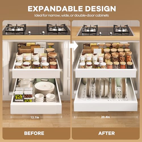 White 2-Pack Pull Out Cabinet Organizer 21 Deep with Adjustable Dividers