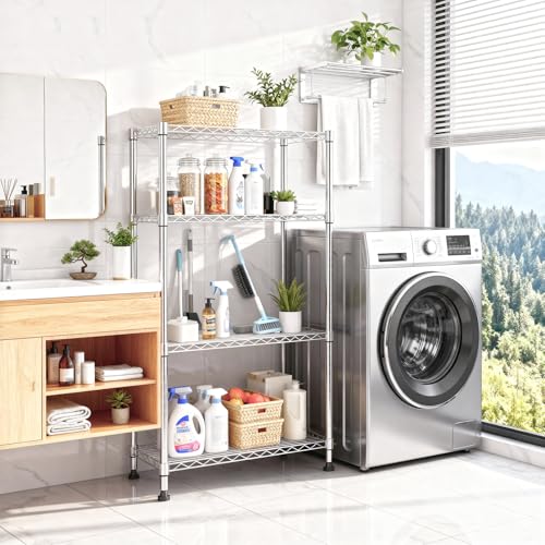 M MZG 4-Tier Heavy Duty Wire Shelving Storage Rack Chrome - Adjustable Garage & Kitchen Organizer