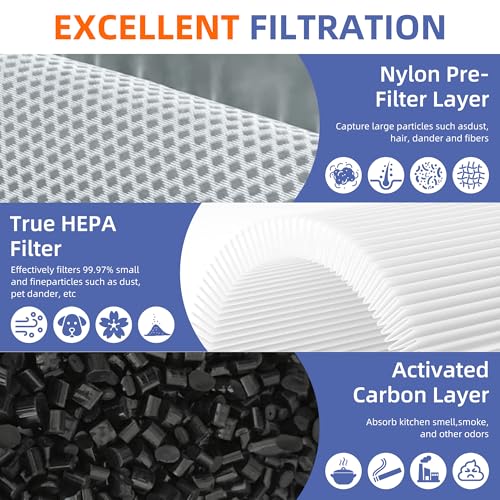 Pulluty 12030 HEPA Replacement Filter for Clorox Medium Room Air Purifier 11030 & 11031 - 2 Pack - 3-in-1 H13 True HEPA & Activated Carbon Filter