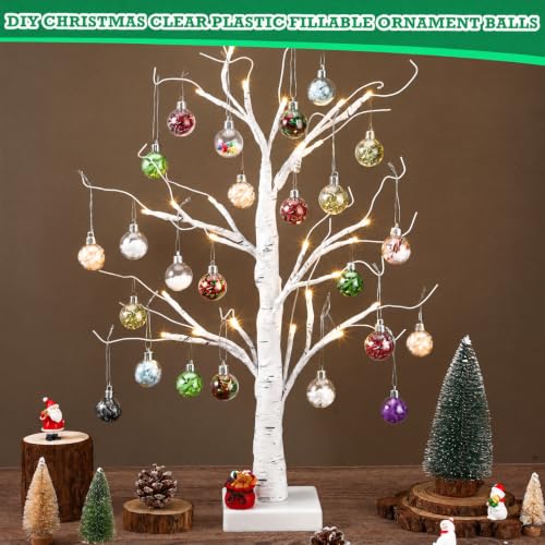 Wettarn 100 Pcs 1.2 Inch Clear Fillable Christmas Ornaments Balls with Silver Rope Set