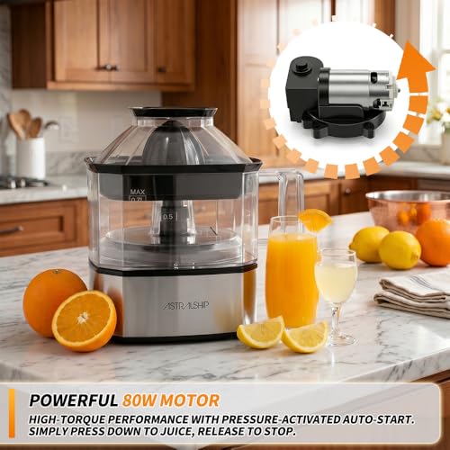 Astralship Stainless Steel Electric Citrus Juicer Machine with 24oz Pitcher & Dual Cones - Silver