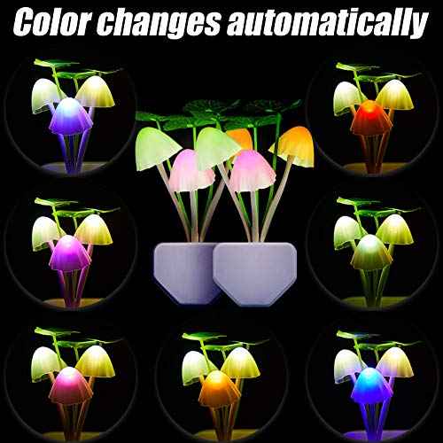 Mudder 4 Pcs Sensor Mushroom Night Lights LED Night Lights 7 Color Changing Plug-in Light Sensor Wall Lamp for Adults Bedroom, Bathroom, Christmas Party Gift(Lotus Leaf Style)