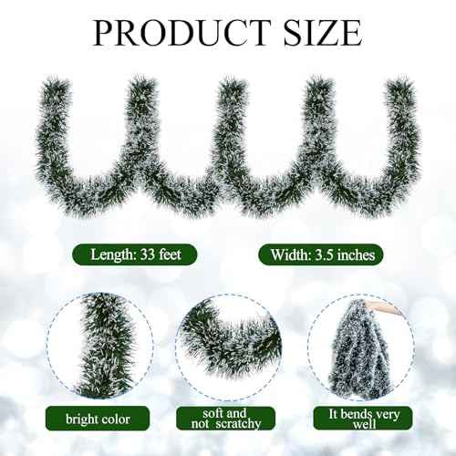 33FT Christmas Tinsel Garland Green and White Metallic Tinsel Twist Garland Shiny Hanging Decoration for Xmas Tree Decoration Wedding Party Supplies£¨Dark Green£©