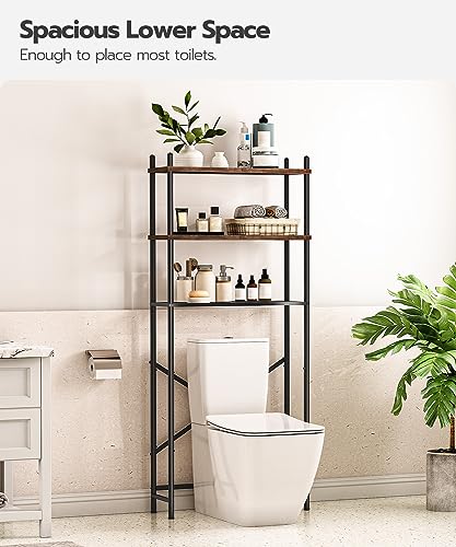 HOOBRO Over Toilet Storage Rack with 3 Adjustable Shelves - Rustic Brown & Black