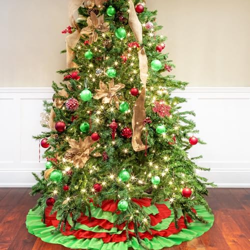 VioraWhite 48 Inch Christmas Tree Skirt - Red & Green Ruffle
