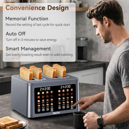 Mecity 4-Slot Wide Slot Digital Toaster with Touch Screen & Stainless Steel - Brushed Gray