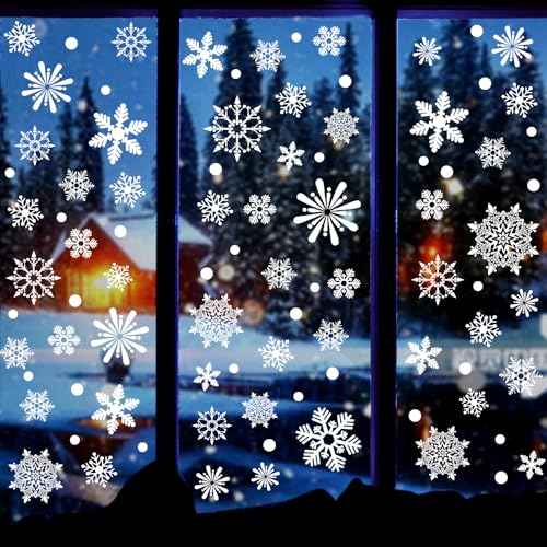 238 PCS Christmas Snowflake Window Clings Decorations, Xmas Window Stickers Decal 8 Sheets