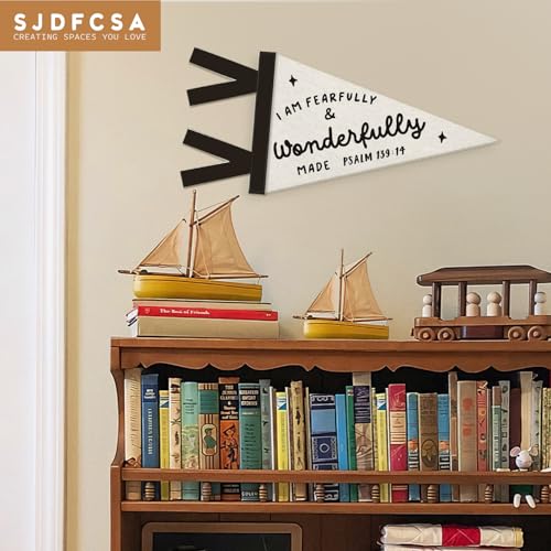 Kids Room Decor, I Am Fearfully and Wonderfully Made Christian Wall Hanging Pennant Flag Banner, Bible Verse Wall Decorations for Boys Girls Toddler Nursery Room Bedroom Playroom Decor