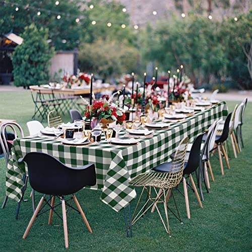 Hiasan 60 x 120 Inch Checkered Tablecloth Forest Green White Waterproof Polyester