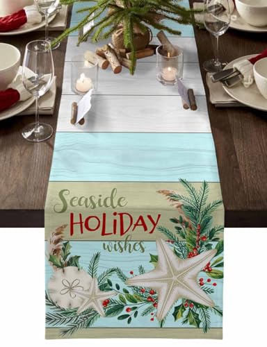 RisQiten Christmas Seaside Table Runner 13x90 Inch Coastal Holiday Decor