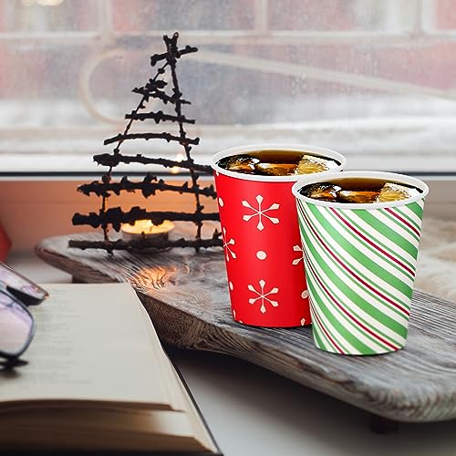Funtery Christmas 16 oz Disposable Coffee Cups with Lids - 120 Pack, 6 Styles, Hot Cocoa & Party Drinkware