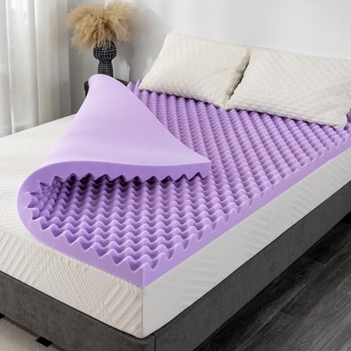 MLILY 4 Inch Purple Queen Memory Foam Mattress Topper with Cooling Gel Infusion & Lavender Scent