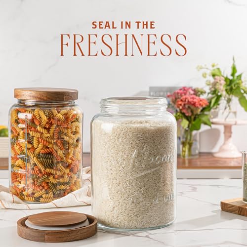 1 Gallon Glass Mason Jar with Airtight Wooden Lid - Pack of 2, Wide Mouth Food Storage Containers