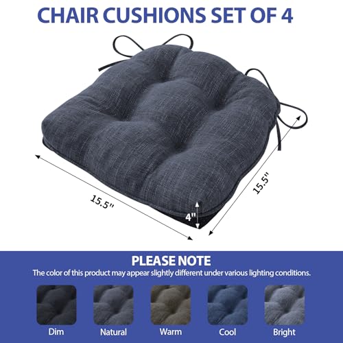 IPYNBAP Navy Chair Cushions Set of 4 15.5x15.5x4 inch Non-Slip Dining Seat Pads