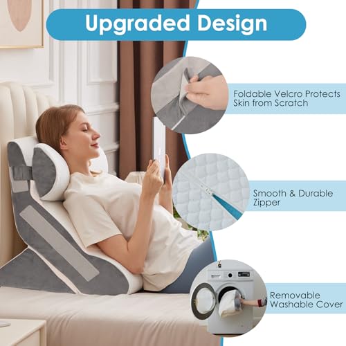 MEGCXIT 3-Piece Wedge Pillow Set for Post Surgery Support, Bed Wedge, White/Grey