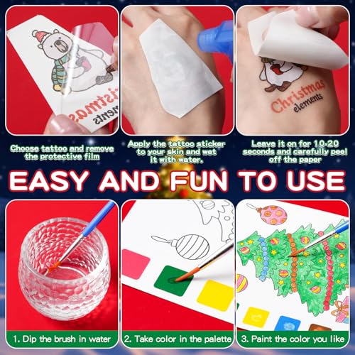 Yeolepor Christmas Party Favors for Kids 24 Pack Coloring Books with Tattoos & Bags (Variation: Christmas)