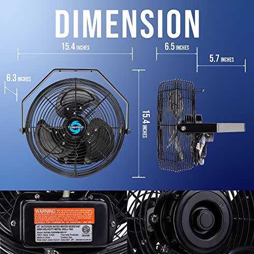 Outdoor Water-Resistant Metal Wall Mount Fan - 12 Inch, 3-Speed, IPX4 Rated, Heavy-Duty Industrial Fan, Black – Variation 1
