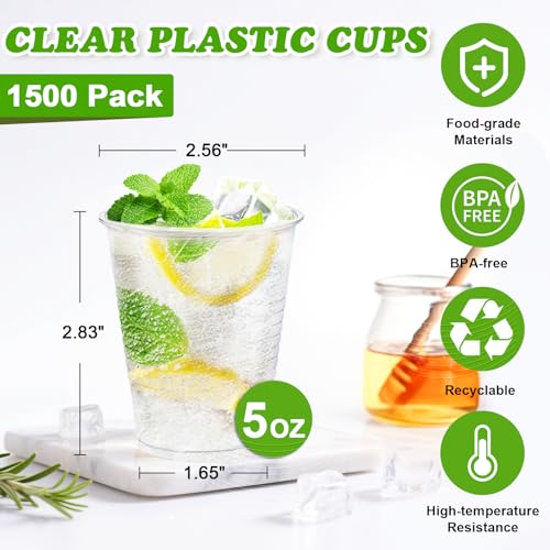 SIUQ 1500 Pack 5 oz Clear Plastic Cups Disposable Party Drinking Cups