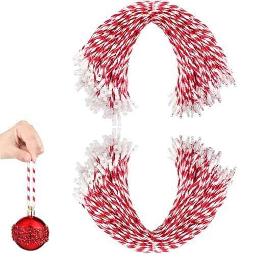 200pcs Christmas Ornament Hooks Ornament String with Snap for Christmas Tree Decoration Easy Locking Ornament Hangers for Xmas Holiday Party Hanging Decor (red)