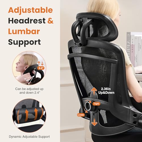 DUMOS Black Executive Mesh Office Chair, Ergonomic High Back Desk Chair