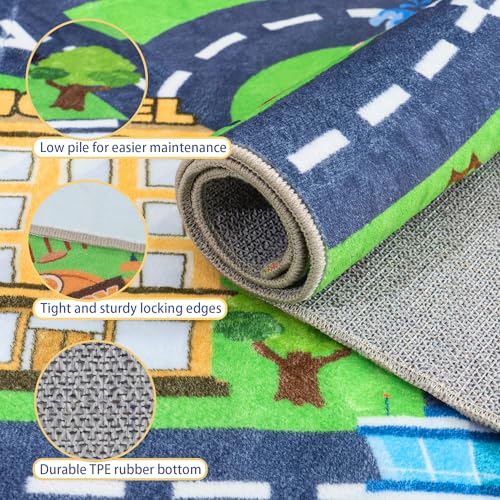 Kids Playroom Rug 7x9 ft Town & City Road Map Play Mat - Soft, Non-Slip, Educational