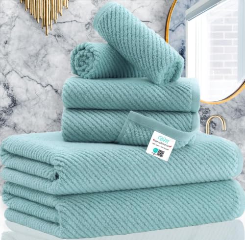 VOOVA & MOVAS 6PC Towel Set, 100% Cotton, Aqua Teal