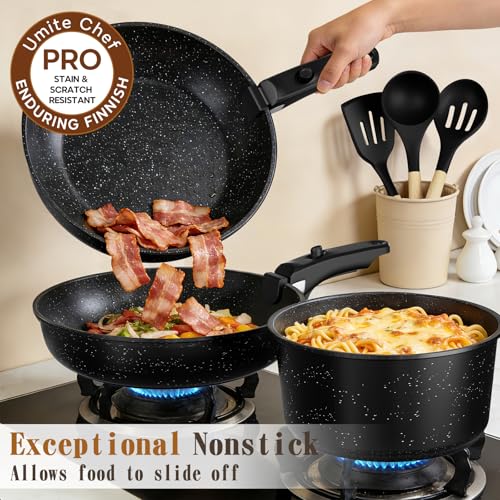 Umite Chef Black 21-Piece Non-Stick Ceramic Cookware Set with Detachable Handles
