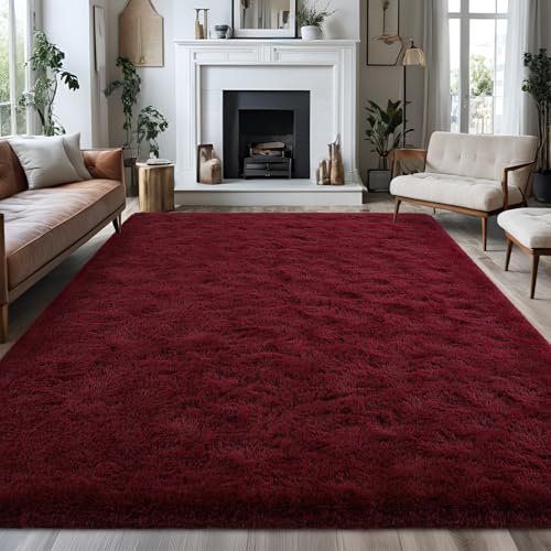 Wine Red 6x9 Plush Burgundy Area Rug - FALARK Soft Non-Slip Shag Carpet
