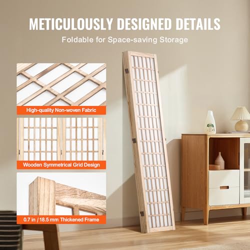 VEVOR 4 Panel Japanese Room Divider Natural Folding Privacy Screen Indoor & Office