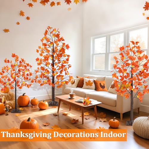 Lighted Fall Tree Set with Remote Control - 3 Pack 4ft, 5ft, 6ft LED Autumn Trees