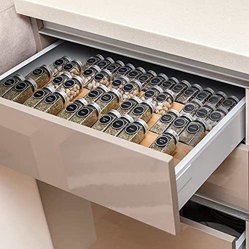 Mulush Bamboo Spice Rack Tray — 8-Piece Drawer Organizer for Kitchen Cabinets
