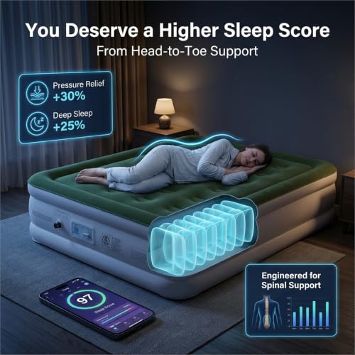 King Size Air Mattress with Built-in Pump - 18 Inch Raised Blow Up Bed for Guests & Home - Upgraded Flocked Top - Carrying Bag Included