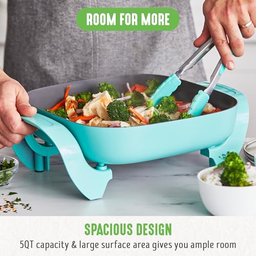 Electric Skillet 12 Inch 5QT Nonstick Cooking Pan - Turquoise