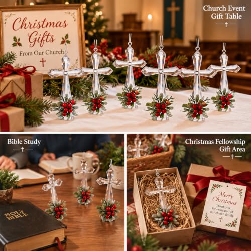 Yuxung Transparent Mistletoe Cross Christmas Hanging Ornaments - Set of 6