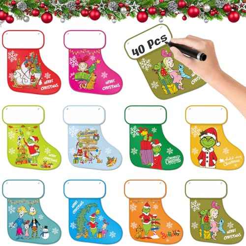 40 Pcs Mini Colorful Christmas Stocking Cutouts for Xmas Funny Office Winter Bulletin Board School Classroom Home Party Decorations