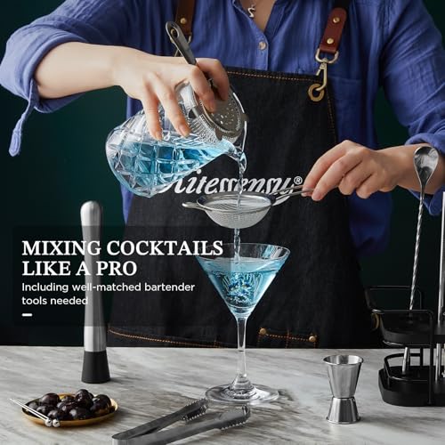 KITESSENSU Silver 24-Piece Cocktail Shaker Set with Stand - Complete Bartender Kit