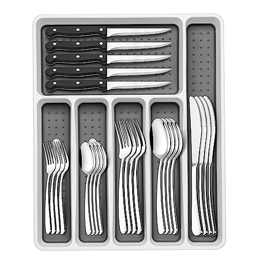Heavy Duty 49-Piece Silverware Set with Organizer - Stainless Steel Flatware for 8