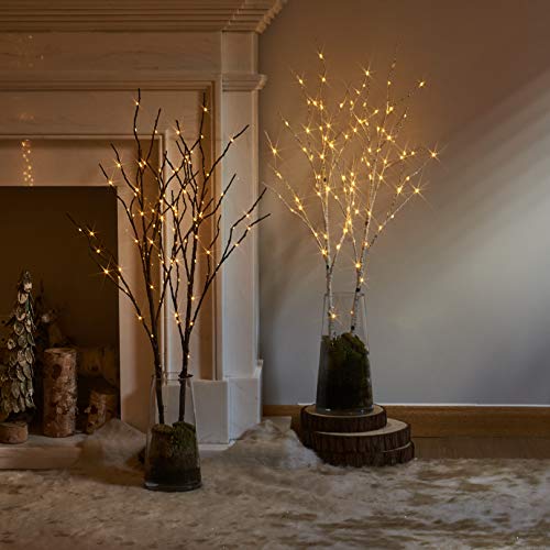 Hairui Lighted Twig Brown Tree Branch with Fairy Lights 32in - 2 Set Battery Operated Christmas & Wedding Decor