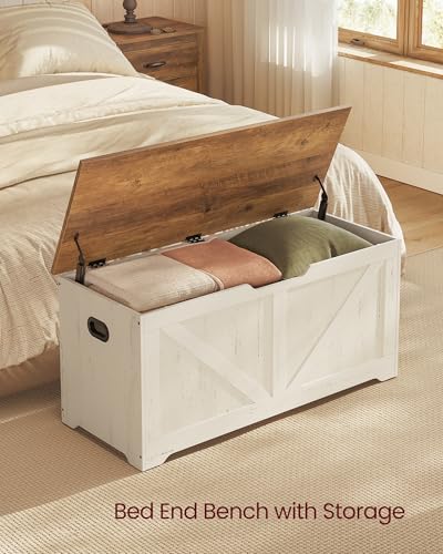 VASAGLE Farmhouse Storage Chest with Safety Hinges - Honey Brown + Rustic White, 39.4"W x 18.1"H