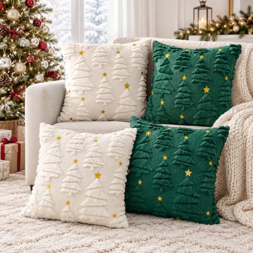 Aryala Cream Christmas Tree Pillow Covers 20x20 Set of 2 - Holiday Decor