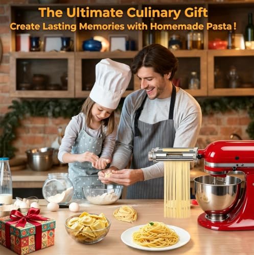 3-in-1 Metal Pasta Maker Attachment for KitchenAid Mixers - Dough Rolling & Noodle Cutting