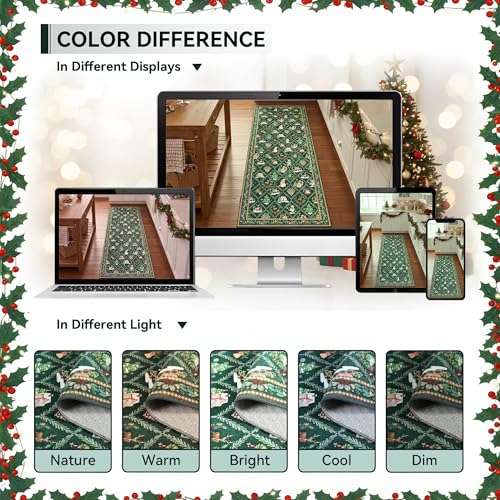 Acapet 6ft Green Christmas Runner Rug for Hallway & Kitchen Non Slip Washable