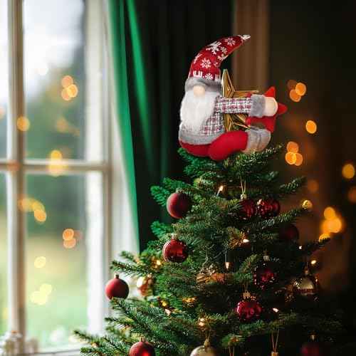 Unique Funny Christmas Plush Stuffed Decor - 22.3 Inch Gnome Christmas Star Topper for Tree, Wine Bottle, Curtain Ornaments