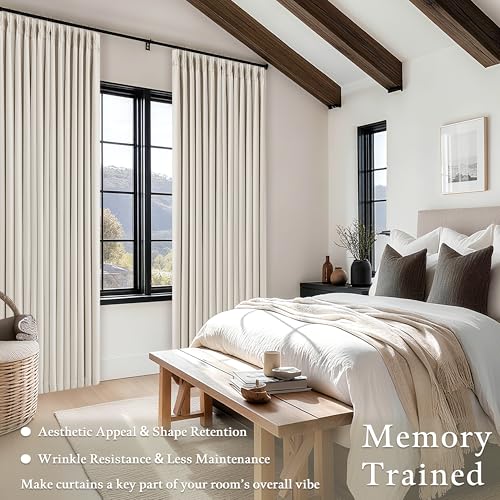 TWODRAPES 90 Inch Blackout Linen Curtains - Natural, 2 Panels, Pinch Pleat, 40"W x 90"L