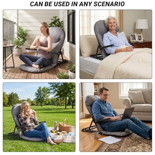 Adjustable Bed Backrest with Armrests - 7-Level Folding Support Cushion