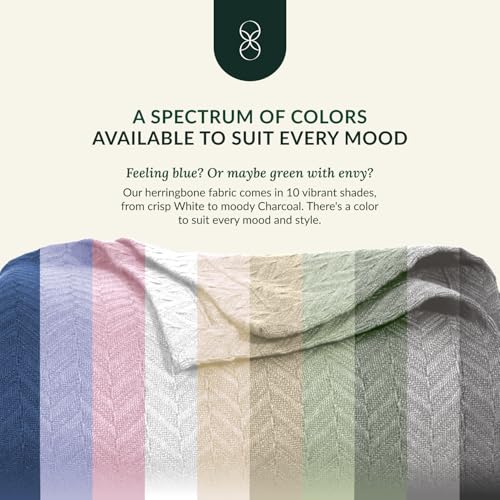 King Size Cotton Blanket - White Herringbone Summer Bed Blanket 108x92 - Soft & Breathable