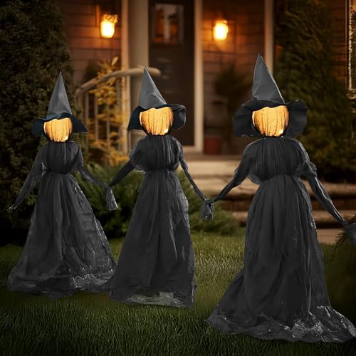 TW SHINE 5 FT Halloween Witches Outdoor Decorations Set of 3 Light Up Stakes