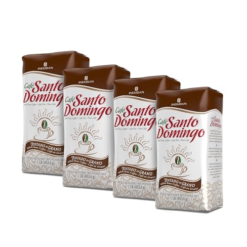 Café Santo Domingo Whole Bean Coffee Medium Roast 16oz Pack of 4 - Smooth & Balanced with Caramel & Vanilla Notes